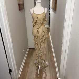 Ruffled Cascade Maxi Dress in Khaki